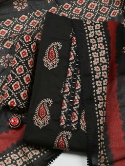 MEENA BAZAAR - Embroidered Black Cotton Unstitched Kurta with Pant and Dupatta