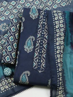 MEENA BAZAAR - Embroidered Blue Cotton Unstitched Kurta with Pant and Dupatta