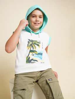 Jack & Jones Junior - Boys Tropical Print Regular Fit White T-Shirt