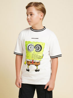 Jack & Jones Junior - Boys Graphic Print Regular Fit White T-Shirt