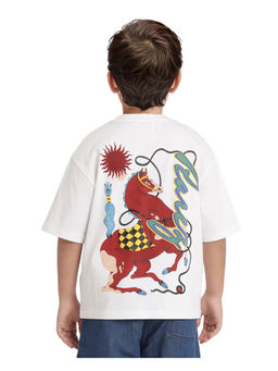 RARE ONES - Hord-K White Cotton Half Sleeve Printed Boxy Fit T-Shirt - Rare Ones By Rare Rabbit