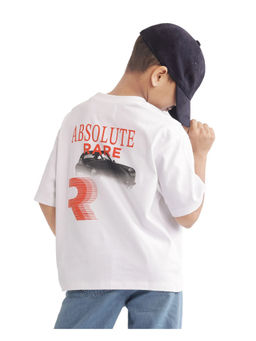 RARE ONES - Race Off White Cotton Half Sleeve Printed Boxy Fit T-Shirt - Rare Ones By Rare Rabbit