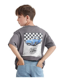 RARE ONES - Swift Dark Grey Cotton Half Sleeve Printed Boxy Fit T-Shirt - Rare Ones By Rare Rabbit