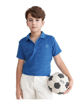 RARE ONES - Terry Blue Cotton Poly Short Sleeve Applique Polo T-Shirt - Rare Ones By Rare Rabbit