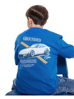 RARE ONES - Tsum Blue Cotton Half Sleeve Printed Boxy Fit T-Shirt - Rare Ones By Rare Rabbit