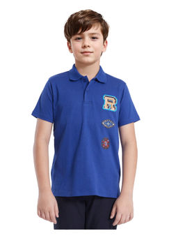 RARE ONES - Zyra Blue Cotton Half Sleeve Embroidered Regular Fit Polo T-Shirt - Rare Ones By Rare Rabbit