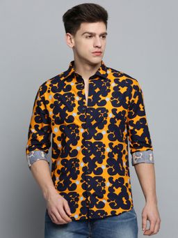 SHOWOFF - Mens Spread Collar Orange Colourblocked Shirt