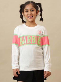 Kidsville - Official Barbie Graphic Printed Round Neck Off White T-Shirt