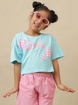 Kidsville - Official Barbie Graphic Printed Boxy Fit Round Neck Blue Crop Top