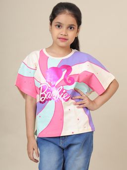 Kidsville - Official Barbie Graphic Printed Cotton Multicolor Oversized Fit T-Shirt