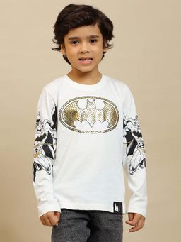 Kidsville - Official Batman Graphic Printed Cotton White Regular Fit T-Shirt