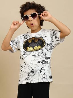 Kidsville - Official Batman Graphic Printed Cotton White Regular Fit T-Shirt