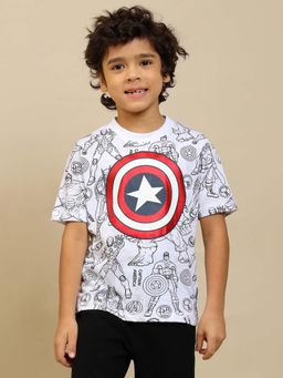 Kidsville - Official Captain America Graphic Printed Cotton White T-Shirt