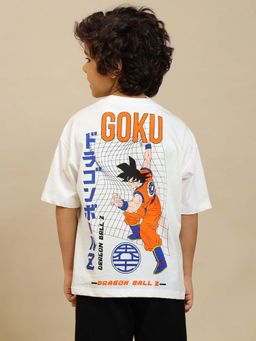 Kidsville - Official Goku Graphic Printed Cotton White Oversized T-Shirt