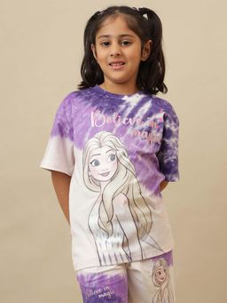 Kidsville - Official Frozen Graphic Printed Oversized Round Neck Purple T-Shirt