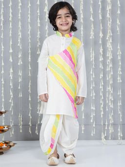 KID1 - White Printed Attached Jacket Kurta With Dhoti
