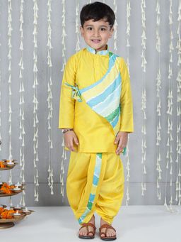 KID1 - Yellow Printed Attached Jacket Kurta With Dhoti