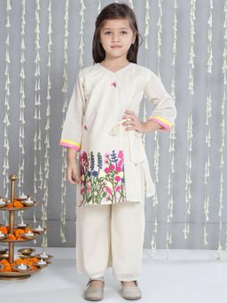 KID1 - Off White Embroidered Kurta With Pant