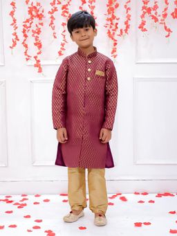 KID1 - Purple Woven Butti Jacquard Kurta With Pyjama