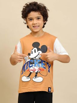 Kidsville - Official Mickey And Friends Graphic Printed Pure Cotton Brown T-Shirt