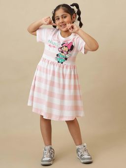 Kidsville - Peach Official Mickey And Friends Stripes Printed Cotton Dress