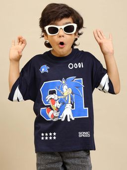Kidsville - Official Sonic Modern Graphic Printed Pure Cotton Navy Blue T-Shirt