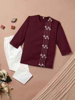 Desi Soota - Maroon Embroidered Kurta and Pyjama