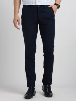 Turtle - Men Terry Rayon Ultra Slim Fit Navy Blue Formal Trouser