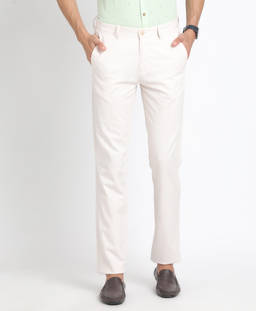 Turtle - Men Cotton Linen Ultra Slim Fit White Casual Trouser