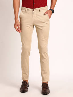 Turtle - Men Cotton Stretch Khaki Checkered Tapered Fit Casual Trouser