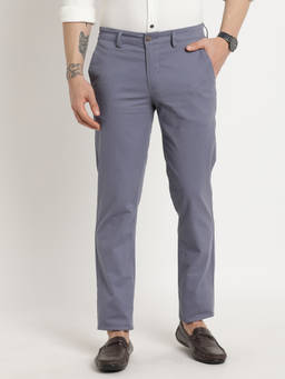 Turtle - Men Cotton Stretch Ultra Slim Fit Steel Grey Casual Trouser