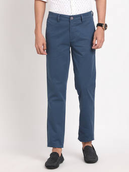 Turtle - Men Cotton Stretch Blue Solid Ultra Slim Fit Casual Trouser