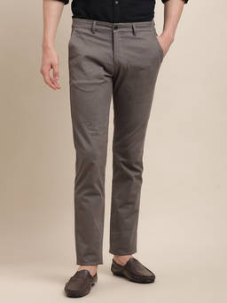 Turtle - Men Cotton Stretch Grey Solid Ultra Slim Fit Casual Trouser