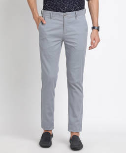 Turtle - Men Cotton Stretch Light Grey Printed Ultra Slim Fit Casual Trouser
