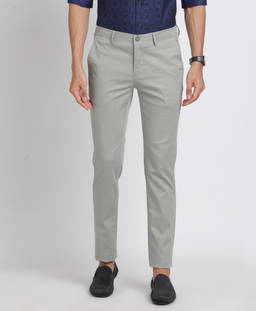 Turtle - Men Cotton Stretch Grey Printed Ultra Slim Fit Casual Trouser