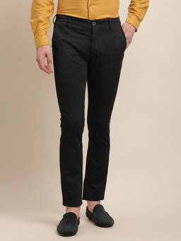 Turtle - Men Cotton Stretch Brown Checkered Tapered Fit Casual Trouser