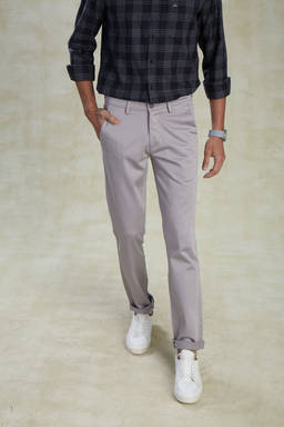 Turtle - Men Cotton Stretch Grey Solid Ultra Slim Fit Casual Trouser