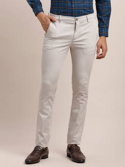 Turtle - Men Cotton Stretch Tapered Fit Off White Casual Trouser