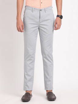 Turtle - Men Cotton Stretch Grey Printed Ultra Slim Fit Casual Trouser