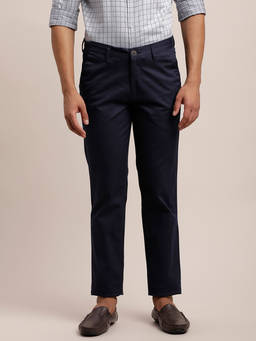 Turtle - Men Cotton Stretch Ultra Slim Fit Navy Blue Casual Trouser