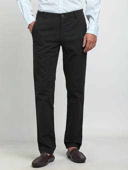 Turtle - Men Cotton Stretch Black Textured Ultra Slim Fit Casual Trouser