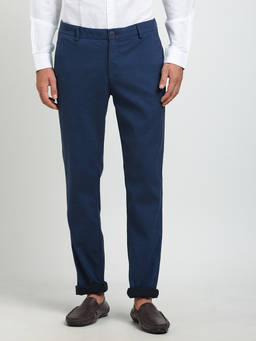 Turtle - Men Cotton Stretch Blue Solid Ultra Slim Fit Casual Trouser
