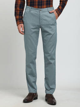 Turtle - Men Cotton Stretch Dusky Blue Printed Ultra Slim Fit Casual Trouser