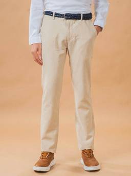 Turtle - Men Cotton Linen Ultra Slim Fit Heather Beige Casual Trouser
