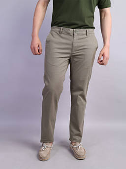 Turtle - Men Cotton Stretch Olive Solid Ultra Slim Fit Casual Trouser