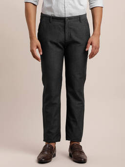 Turtle - Men Pure Linen Ultra Slim Fit Dark Grey Casual Trouser
