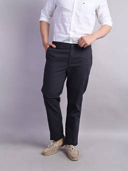 Turtle - Men Cotton Stretch Navy Blue Solid Ultra Slim Fit Casual Trouser