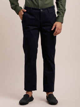 Turtle - Men Cotton Stretch Ultra Slim Fit Navy Blue Casual Trouser