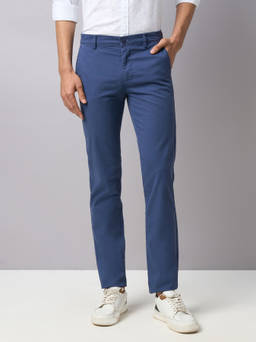 Turtle - Men Cotton Stretch Blue Solid Ultra Slim Fit Casual Trouser