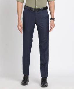 Turtle - Men Poly Viscose Slim Fit Navy Blue Formal Trouser